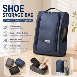 Sac à chaussures de voyage portable avec logo personnalisé, sac de rangement pour chaussures en maille respirante, fermeture éclair imperméable, organisateur de chaussures anti-poussière, respectueux de l'environnement - Product Image 1