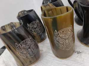 Taza de Café de Cuerno Pulido de Alta Calidad con Base de Resina, Diseño Vikingo, Forma Natural, para Artesanía Sheeri - Product Image 6