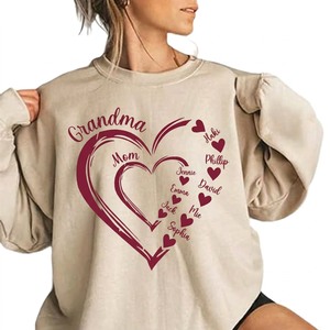 Sudadera de cuello redondo para mujer con logo personalizado al por mayor, estampado de corazón con nombre personalizado, top informal de mezcla de algodón de talla grande - Product Image 3
