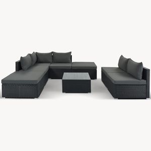 Juego de muebles para patio exterior de 8 piezas, sofá de mimbre para conversación en el jardín con cojines individuales grises combinables y mimbre negro - Product Image 5