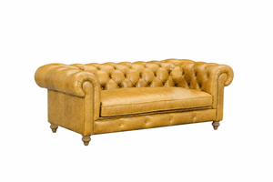 โซฟาหนังแท้เชสเตอร์ฟิลด์สามที่นั่ง พนักพิงแบบตุฟท์ แขนโค้งมน สไตล์ดั้งเดิม โซฟาห้องนั่งเล่น โซฟาหนัง - Product Image 3