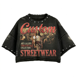 เสื้อยืด Glory Custom ประดับคริสตัล ล้างสีแบบทำเก่า 100% ผ้าฝ้าย สไตล์วินเทจสุดฮิต สำหรับใส่เท่ๆ แบบสตรีทแวร์และลำลอง 男女兼用 - Product Image 1