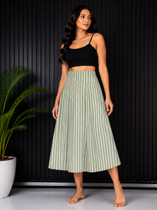 Falda midi plisada a rayas de cintura alta para mujer, estilo casual, tejida, cómoda y ajustada - Product Image 1