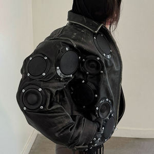 Men's Genuine Leather Jacket With Built-in <b>Speakers</b> Biker Style Turn-down Collar Zipper Closure Leather Jacket For Men's 2026 - Product Image 5