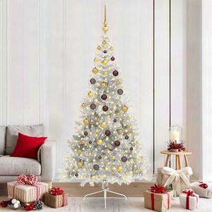 Albero di Natale Artificiale Pre-Illuminato in PET da 210 cm, Alberi di Natale Argentati - Product Image 1