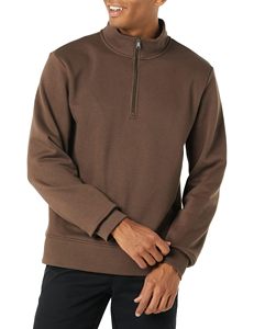 Pull en maille à col zippé, manches longues, décontracté, en polaire zippée pour l'extérieur, coupe classique, fabriqué à Sialkot - Product Image 1
