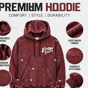 เสื้อฮู้ดดี้โอเวอร์ไซส์สีแดงเลือดหมูสำหรับผู้ชาย ยี่ห้อ EFTAH แบบสวมหัว มีลายพิมพ์ตัวอักษรด้านหน้าและกระเป๋าแบบจิงโจ้ - Product Image 3