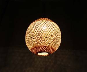Round Bamboo Pendant Light Natural Woven Lampshade 11x11.5 Inch Hanging <b>Ceiling</b> Lamp Boho Home <b>Decor</b> Supplier - Product Image 3