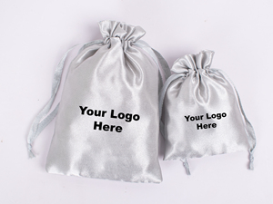 Luxury Grey Jewelry Storage Bag and Satin <b>Pouch</b> with <b>Drawstring</b> Closure Lightweight 3x4 Inches Customized Silk Printing Logo - Product Image 6