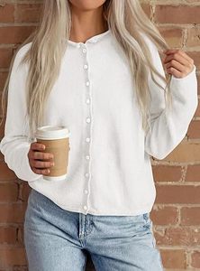 Pull en tricot blanc à boutons sur le devant, manches longues, couleur unie, pull-over pour homme, coupe classique, 100% coton - Product Image 5