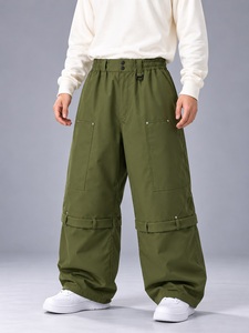 Veste de ski cargo pour homme, vert olive, imperméable 10 000 mm -Tex 140g, à capuche, grande taille, fermeture éclair, coupe large, hiver, neige - Product Image 3