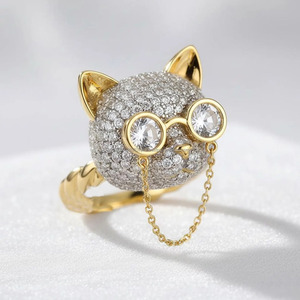 Moissanite <b>Cat</b> & Bunny Animal Themed Cluster <b>Ring</b> 925 Sterling Silver Rhodium Plated Sparkly Cute Luxury for Wedding Gift - Product Image 3