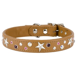 Premium Quality Handmade Genuine Leather <b>Dog</b> <b>Collar</b> With 3 Colored Crystals Combo Studs & Conchos Work Manufacturer & Supplier - Product Image 1