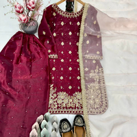 Nouveau TENNECY Ensemble Salwar Farshi Duptta pour femme, de créateur, pour fêtes Diwali, en soie lourde, infroissable, à séchage rapide, réversible, avec haut de travail