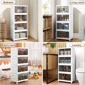 Bacs de rangement empilables à 4 niveaux de 23 QT avec couvercles, organisateurs de placard pliables sur roulettes - Product Image 6