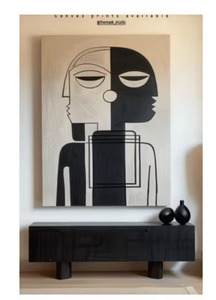 Peinture sur toile moderne minimaliste avec touches de piano, art mural contemporain, portrait abstrait, peinture sur toile noir et blanc, décoration artistique - Product Image 2