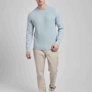 Suéter de Punto para Hombre, Cuello Redondo, Color Azul Claro, Corte Regular, Informal, para Otoño, Color Sólido, Manga Larga, OEM ODM Sialkot - Product Image 1
