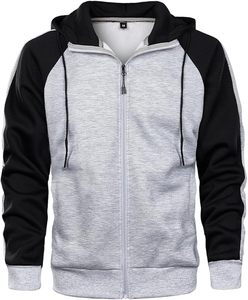 Sudadera con capucha para hombre con cremallera completa, manga raglán, bloques de color, informal, con bolsillo, transpirable, logotipo personalizado, venta al por mayor directa de fábrica OEM - Product Image 5