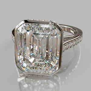 Tishya Diamond 5.20 TCW <b>Emerald</b> Cut Three Stone Bezel Setting IGI Certified Vintage Engagement <b>Ring</b> 14K White Gold <b>Silver</b> Plated - Product Image 2