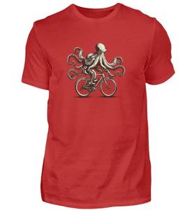 Camiseta de manga corta con estampado de pulpo montando en bicicleta para hombre, corte regular, cuello redondo, camiseta informal de algodón - Product Image 3