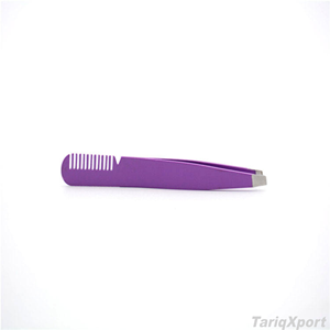 Pinza para Cejas de Acero Inoxidable Morado con Punta Inclinada y Peine 2 en 1, Herramienta de Belleza para Extensión de Pestañas - Product Image 5