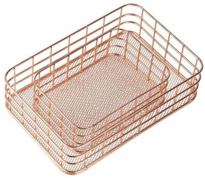 Set of 3 <b>Gold</b> & Black Cut Design Openwork Metal <b>Storage</b> <b>Baskets</b> with <b>Gold</b> Plating Etching Rectangular <b>Basket</b> - Product Image 5
