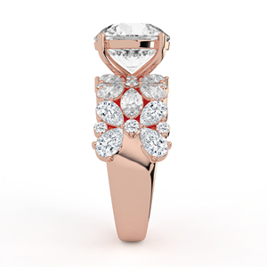 Bague opulente en or jaune large avec diamant rond brillant, mosaïque botanique et grappe de diamants poire et marquise, bijou de déclaration - Product Image 5