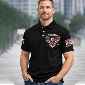 เสื้อโปโลปักลายฉลองครบรอบ 250 ปีสหรัฐอเมริกาแบบสั่งทำพิเศษ, เสื้อยืดลายกราฟิกนกอินทรีแห่งความรักชาติ, เสื้อโปโลอเมริกันไพรด์เฮอริเทจ - Product Image 2