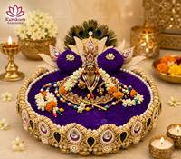 Nouvel Arrivage : Temple Domestique Festif Écologique en Velours Rouge Fait Main Indien avec Perles et Or, pour Idoles Divines Singhasan, Laddu Gopal, Krishna, Ganesh