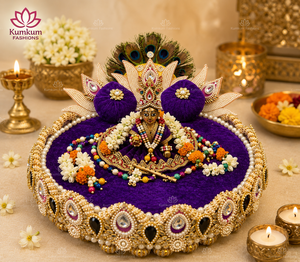 Nuevo y Popular Singhasan de Terciopelo Rojo Hecho a Mano en India con Perlas Doradas, Ídolo Divino Laddu Gopal Krishna Ganesh Ji, Decoración Festiva para el Hogar - Product Image 4