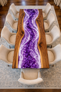 โต๊ะรับประทานอาหารเรซิ่นอีพ็อกซี่ลายคลื่นทะเลสีม่วง งานแฮนด์เมดสุดหรู แผ่นเคาน์เตอร์ครัวทันสมัย เคาน์เตอร์บาร์ ตกแต่งภายในห้องนั่งเล่นอย่างมีระดับ - Product Image 3