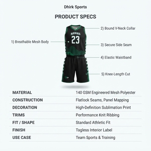 Ensemble d'uniformes de basketball personnalisés en mesh sublimé pour hommes adultes – Maillot sans manches col en V et short respirant pour équipe Hawks - Product Image 5