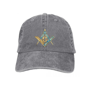 หมวกเบสบอล Master Mason Blue Lodge แบบ 5 แผง สไตล์สปอร์ต ผลิตตามสั่ง OEM พร้อมลายสี่เหลี่ยมจัตุรัสสีน้ำเงินทอง - Product Image 1