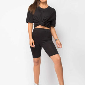 Conjuntos de Camiseta y Pantalones Cortos de Ciclismo para Mujer, Ropa Casual de Verano, 100% Algodón, Cuello Redondo, Conjuntos de Mujer con Logotipo Grande - Product Image 4