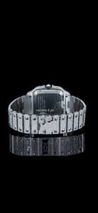 Blue Dial Square Stainless Steel Watch Moissanite Diamond Bezel Analog Bracelet Automatic <b>Calendar</b> Luxury Jewelry - Product Image 5