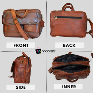 Sac messager pour ordinateur portable en cuir véritable pour homme avec doublure en polyester, mallette d'épaule portable et durable pour le bureau et les voyages - Product Image 2