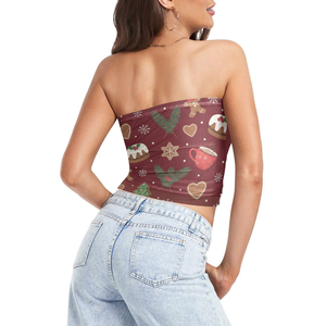 Christmas Cookie Tube <b>Top</b> Crop Festive Dessert Pattern Strapless Winter Party <b>Top</b> for Women Sublimation Tube <b>Tops</b> with custom - Product Image 3