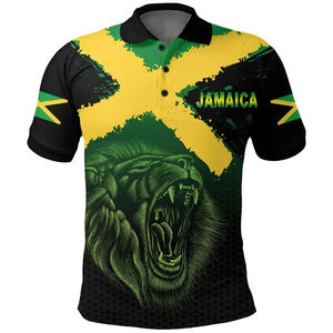 Camiseta de Manga Corta para Hombre con Estampado de León y Bandera de Jamaica, Corte Regular, Tejido de Spandex/Poliéster, Ropa Casual - Product Image 1