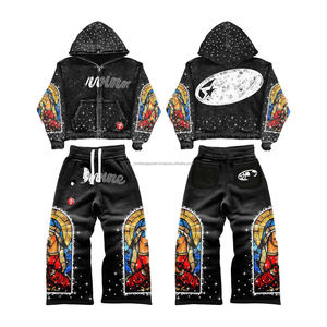 Survêtement en coton 100% vintage lavé, délavé au soleil, avec logo brodé personnalisé, appliqué et strass, pour homme - Product Image 2