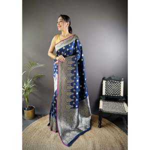Sari de Seda Lichi Vaishali Banarasi - Sari Tradicional Tejido a Mano - Product Image 4
