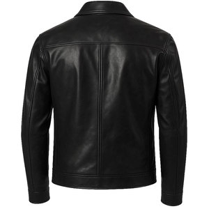 Blouson moto personnalisable en cuir véritable pour homme, col rond, fermeture éclair, coupe ample, longueur standard, idéal pour l'hiver - Product Image 3