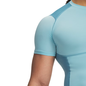 T-shirt de compression personnalisé pour homme, bleu aqua, à manches courtes, avec empiècements contrastants, col ras du cou, ajusté, pour la gym, l'entraînement, le sport, sous-vêtement de base - Product Image 4