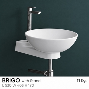 Lavabo de pared Brigo con grifo de un solo orificio, diseño minimalista, acabado pulido, capacidad de 12L, lavabo para baño. - Product Image 2