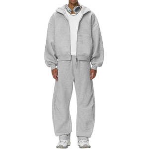 Survêtement deux pièces surdimensionné en molleton doux et épais avec fermeture éclair intégrale et jambes larges pour homme – Style streetwear - Product Image 2