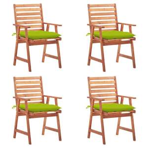 ชุดเก้าอี้ไม้ธรรมชาติ 4 ตัว พร้อมเบาะสีเขียวสดใสสำหรับตกแต่งสวน - Product Image 1