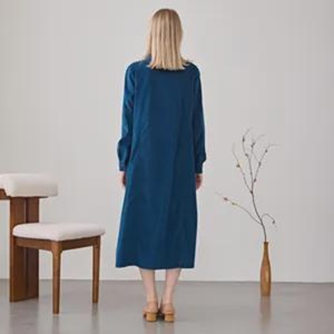 Robe en velours côtelé confortable à manches longues, tunique mi-longue faite à la main, ample, grande taille, pour l'hiver - Product Image 3