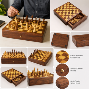 Jeu d'échecs magnétique artisanal en bois de rose indien |   Jeu d'échecs de voyage pliable en bois |   Collection de cadeaux de luxe - Product Image 5