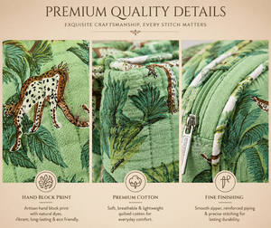 Jungle Safari Cotton Cosmetic Bag Set Green Leopard Print Bohemian Style Eco-Friendly Zipper Closure Travel <b>Makeup</b> Tote Washable - Product Image 4