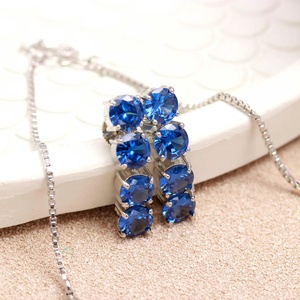 Wholesale Price Blue Sapphire <b>Necklace</b> Set White Gold Plated Reception <b>Necklace</b> Bridal Jewelry for Women - Product Image 3