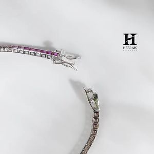 Luxury <b>Rainbow</b> Gradient Tennis <b>Bracelet</b>, Princess Cut Multi-Color Gemstone 18K Gold Jewelry - Product Image 4